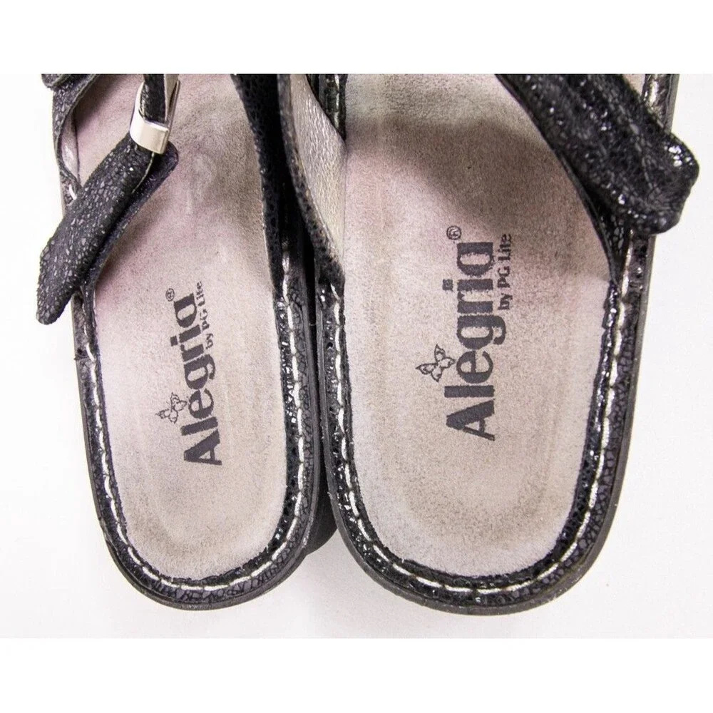 Alegria PG Lite Karmen Open Toe Sandals Size 37/7.5 Black Leather